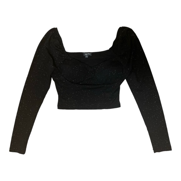 Lily Rose Black Sparkle Long Sleeve Bustier Crop Top Size Small - Picture 2 of 9